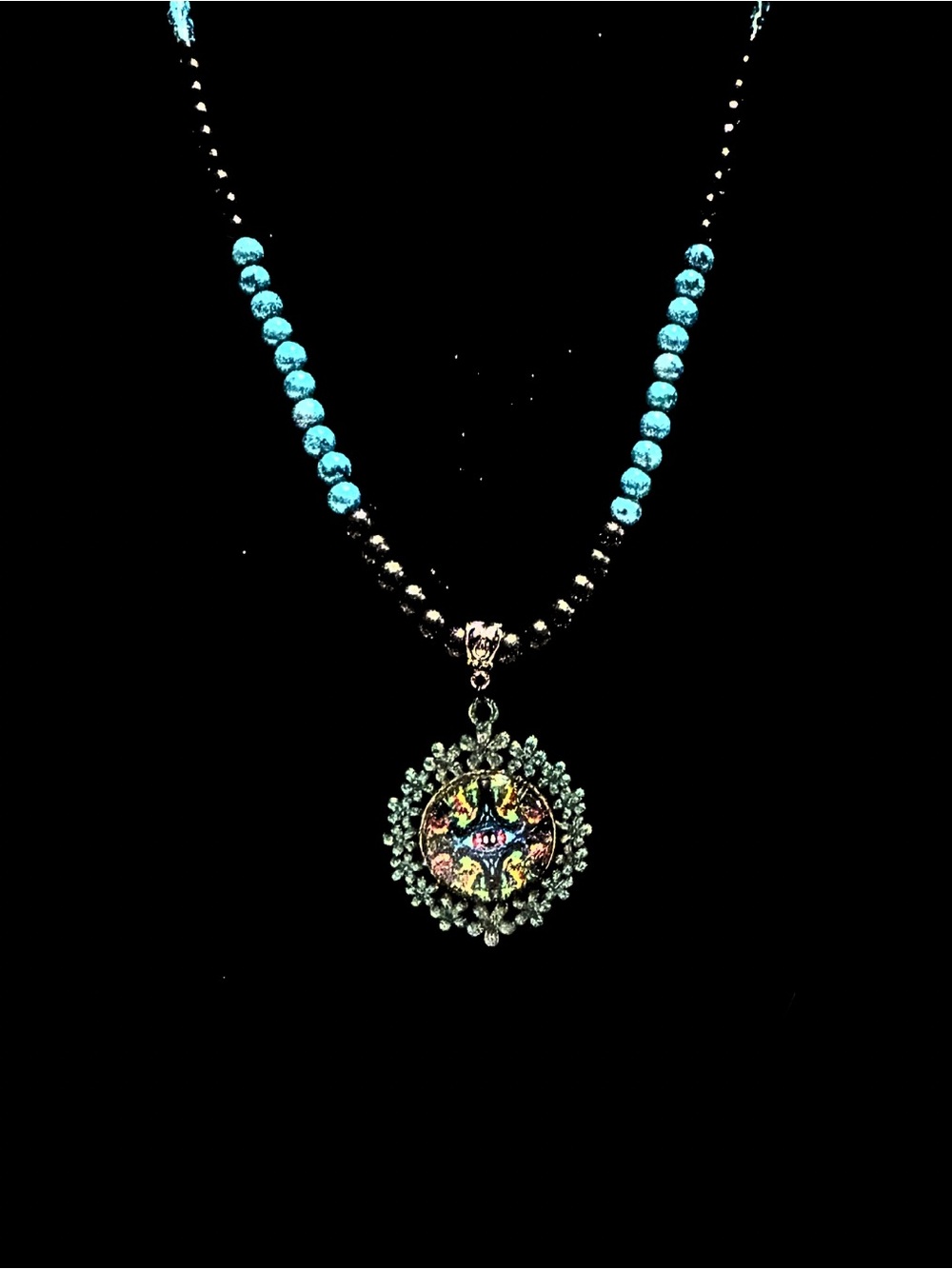 Egyptian Eye of Horus Turquoise and Onyx Beaded Necklace